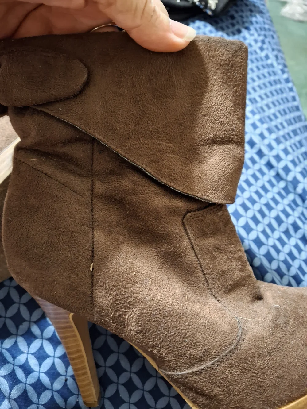 Qupid Brown Suede Ankle Booties with Side Zip
